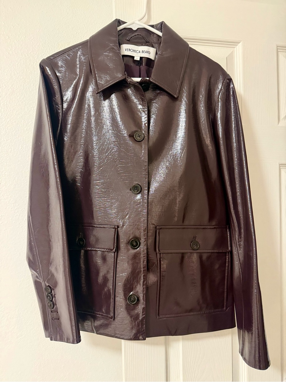 Veronica Beard Glossy Deep Aubergine Button-Front Jacket